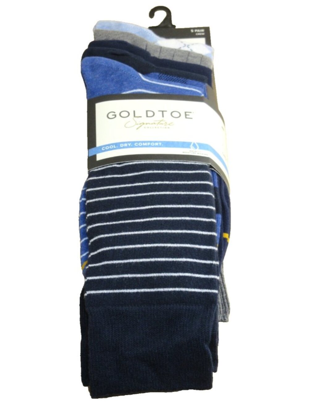 Gold Toe Signature Collection Men's 5 pack Crew Socks Size 6-12.5 Blue Grey NWT